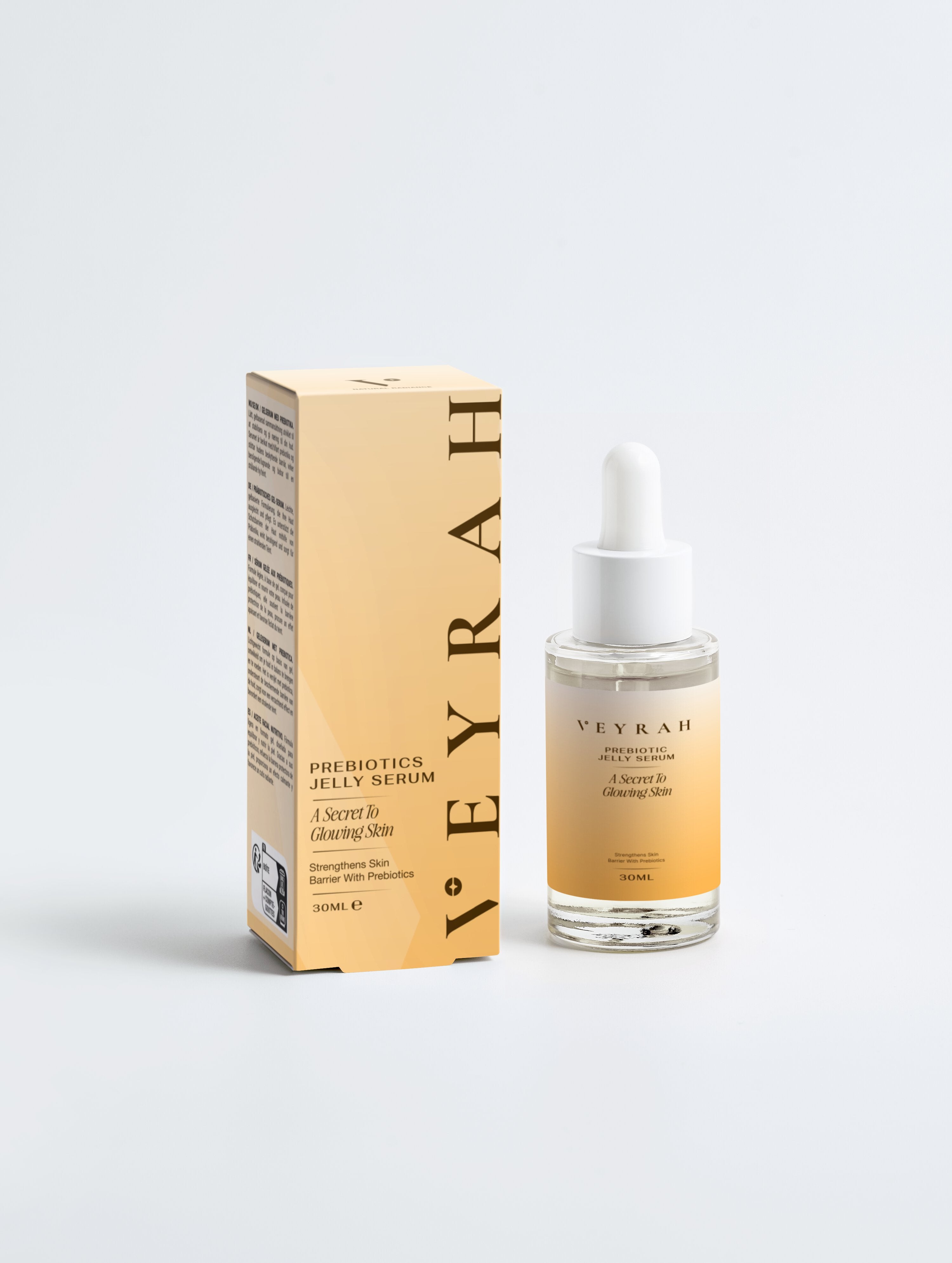 VEYRAH Prebiotics Jelly Serum dropper bottle with amber gradient packaging box