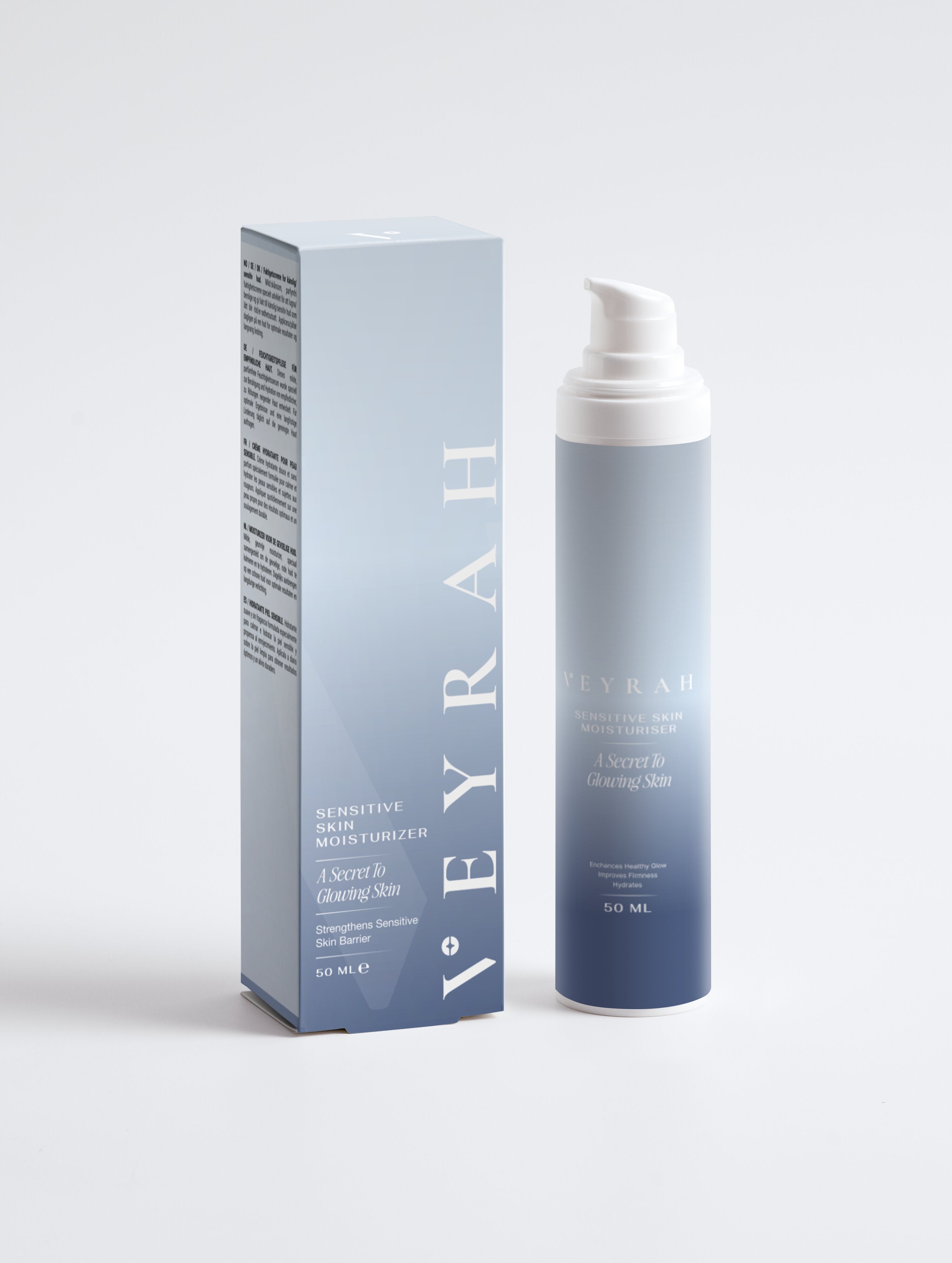 VEYRAH Sensitive Skin Moisturiser bottle with blue gradient packaging box